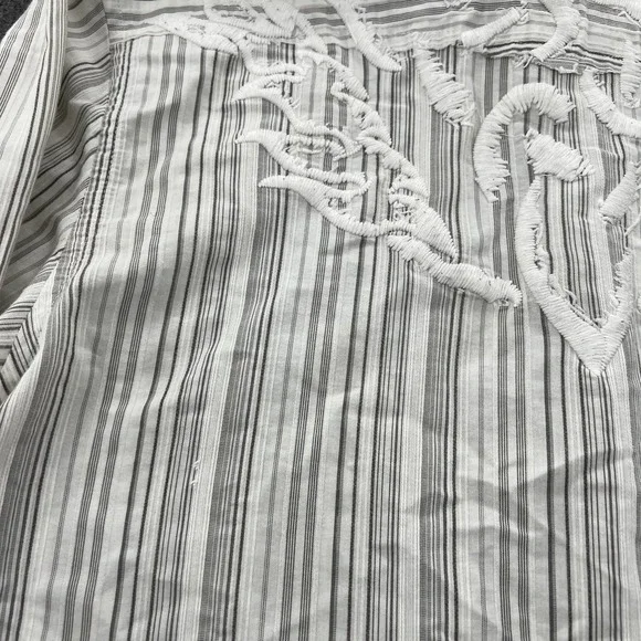 Roar Striped Button Down Shirt Mens L White Embroidered LS Grunge Gothic *FLAWS - Picture 4 of 15